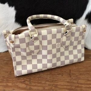 Checkered Designer Handbag - Cream and Brown
